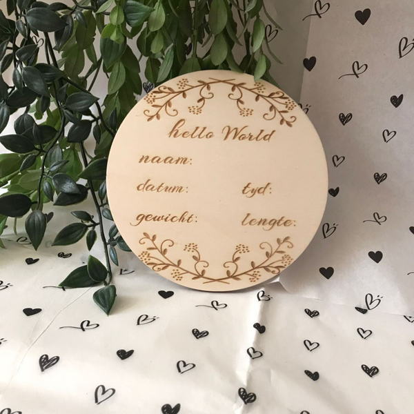 Geboorteaankondiging bordje sierlijk