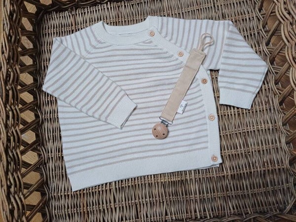 Gebreid overslagshirt met beige/bruine strepen