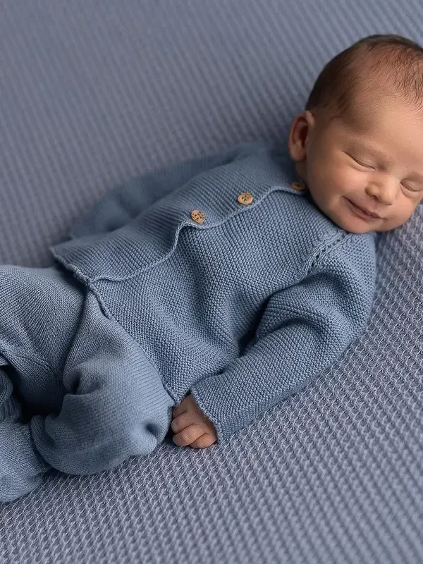 Gebreide Newborn Set Blauw Petit Plaisir