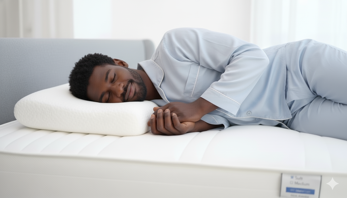 Man slaapt op hard hoog zijslaapkussen