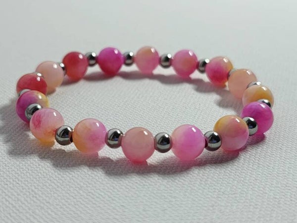 Damen Armband aus 8 mm Calcit Naturstein-Perlen Pink Gelb