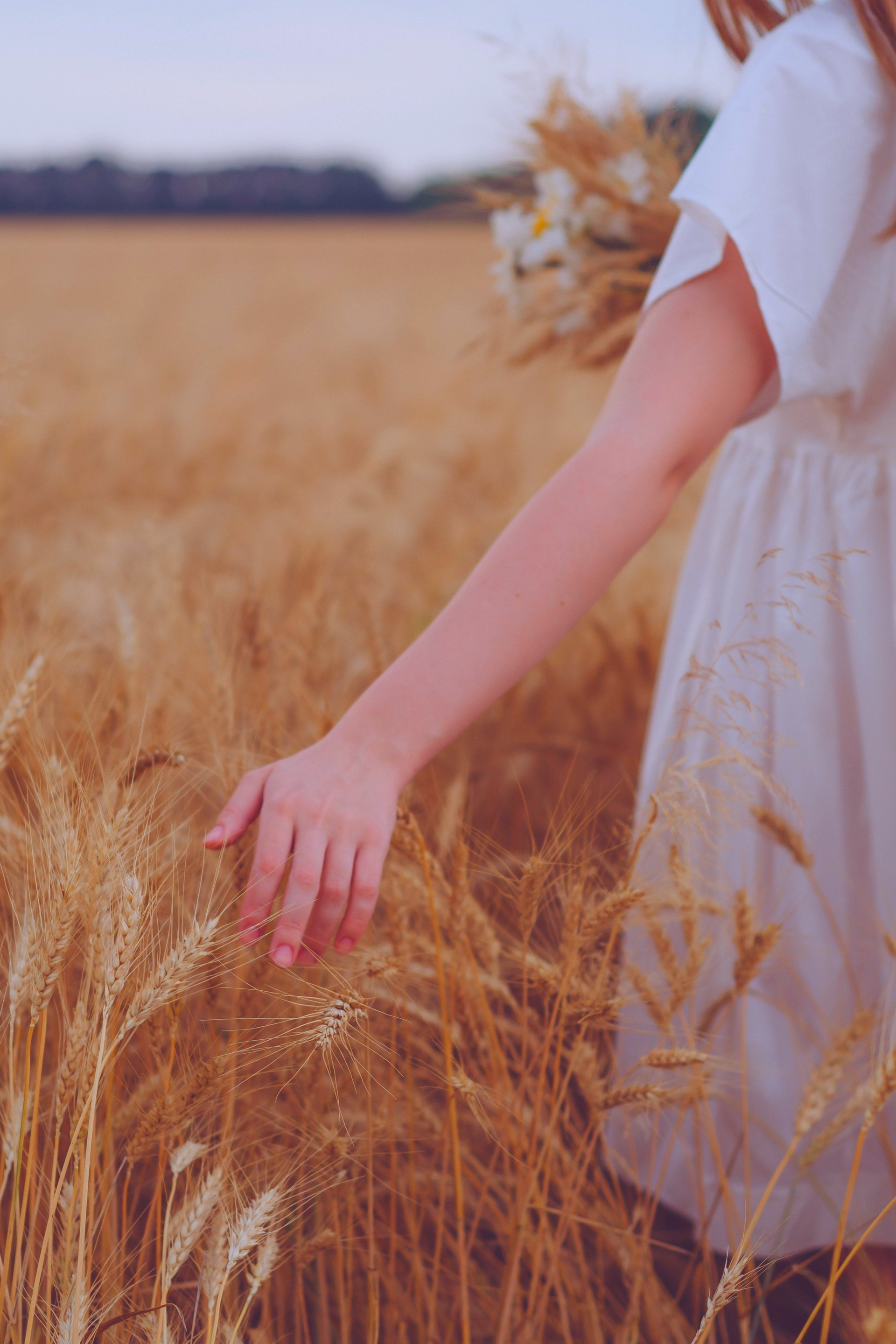 meisje met hand door tarwe