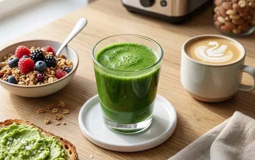 Green Power Breakfast: Grön smoothie med amaranthskott (mikrogrönt). Odla egna microgreens med fröer från HCT Seeds.