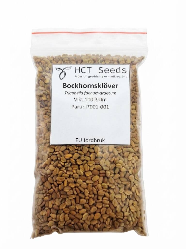 Bockhornsklöverfrö till bockhornsklövergroddar och bockhornsklöverskott i påse