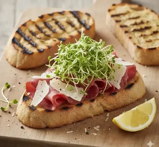 Bresaola Moderna – Med Parmesan & Ruccolaskott odlade på fröer från HCT Seeds