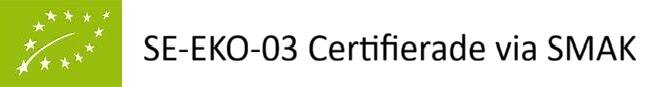 EU-ekologiskt märke och kodnummer SE-EKO-03 Certifierade via SMAK