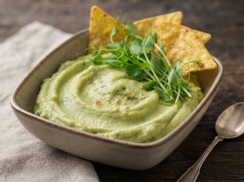 Krämig guac-a-gallo med krispiga ärtskott