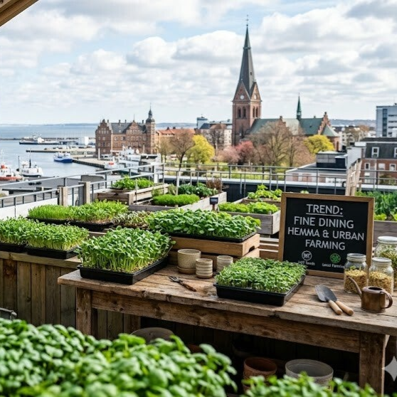 Urbant odlingssystem på takterrass med färskt mikrogrönt – HCT Seeds stadsodling 