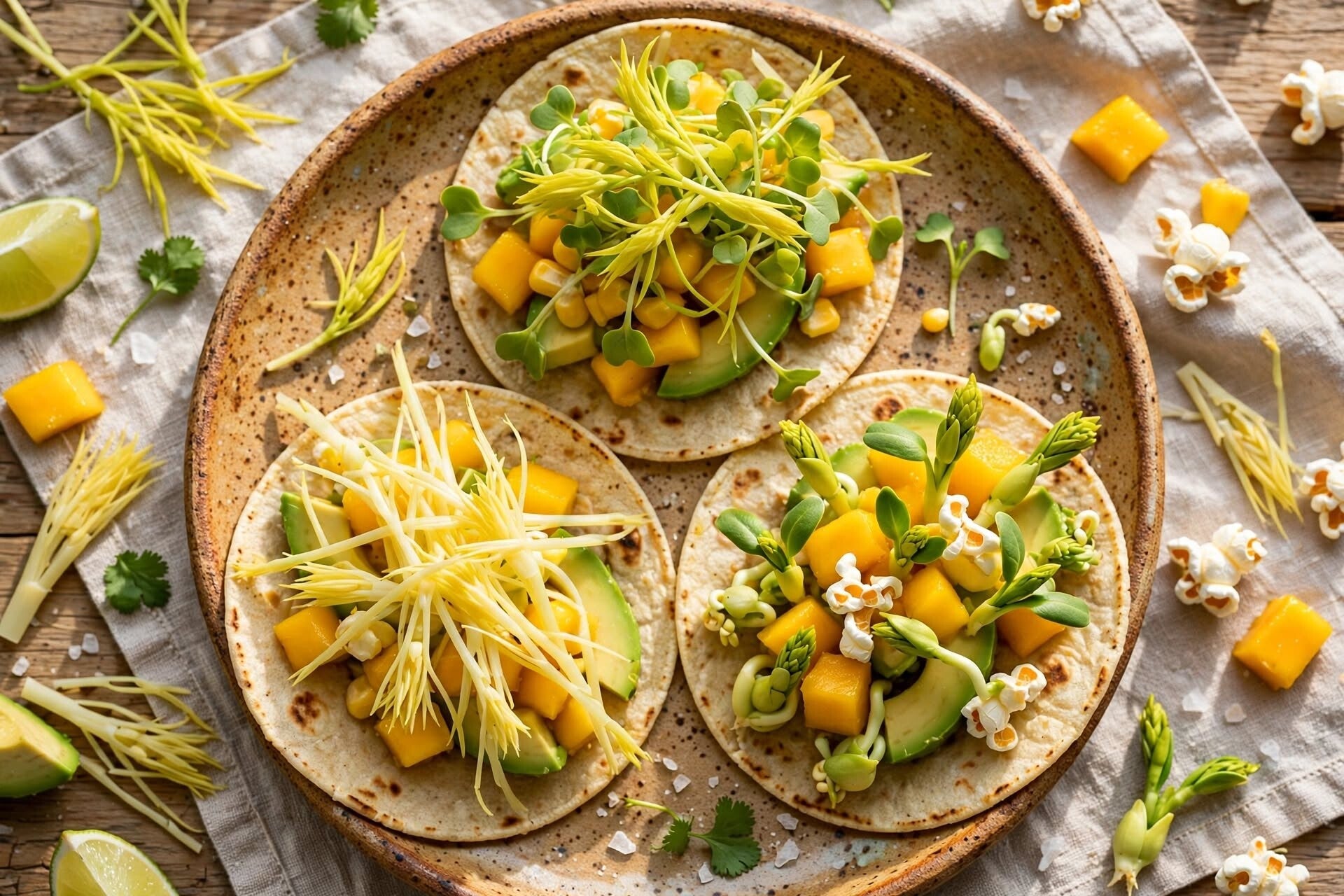 Tacos toppade med gula majsskott