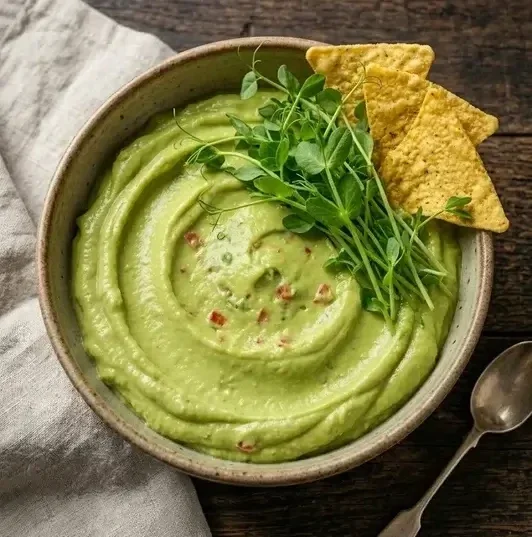 Krämig Guac-a-Gallo med krispiga ärtskott –odlade på fröer från HCT Seeds