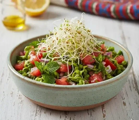 Libanesisk Salsa – Superkrispig Tabbouleh med groddar & ärtskott odlade på ärtor från HCT Seeds