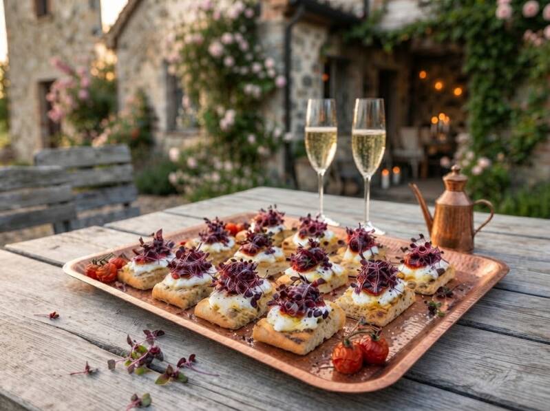 Lyxiga snittar – med röda basilikaskott, burrata & rostad tomat