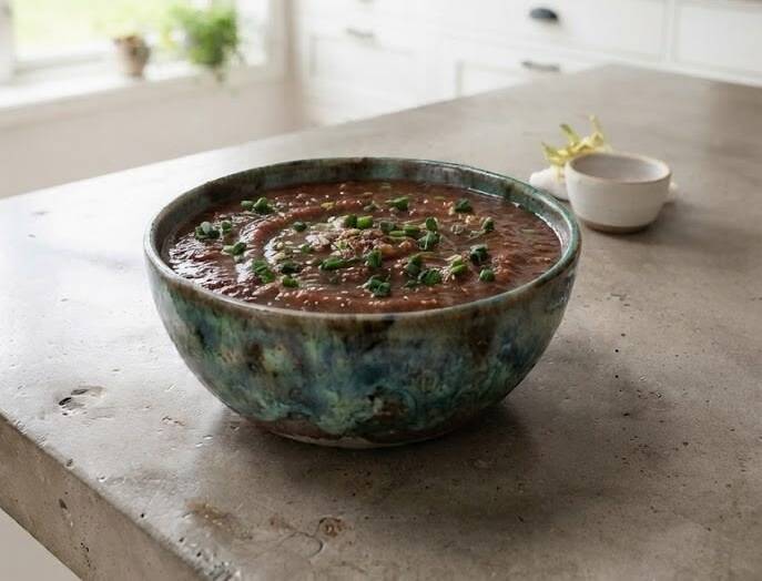 Förnya tacokvällen eller buffén med denna smakrika, mörkröda salsa som får en läcker och fräsch touch av fint klippta mikrogröna purjolöksskott.