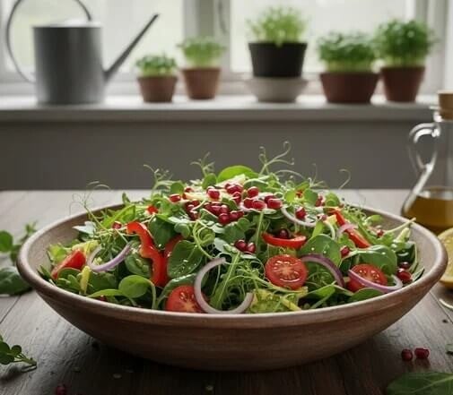 Pepprig sallad med linsskott som är odlade på fröer från HCT Seeds