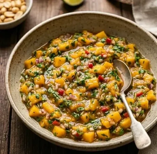 Sötsalt Mango- & Ärtskottssalsa, ärtskotten odlade på fröer från HCT Seeds