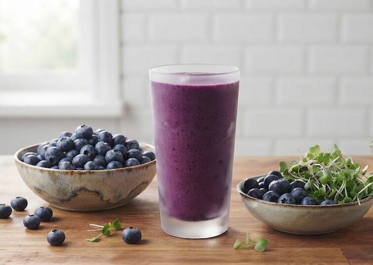Electric Blue – en vibrerande smoothie där blåbär och nyskördade rödkålsskott skapar en magisk färg och en enorm boost utan att kompromissa med den söta bärsmaken.