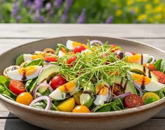 Härligt fräsch sallad med groddar och mikrogrönt som är odlade på fröer från HCT Seeds