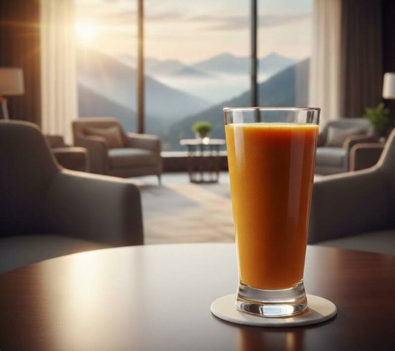Ett glas med färsk hemgjord smoothie på ett bord, omgiven av friska groddar och mikrogrönt från ett odlingspaket för smoothies.