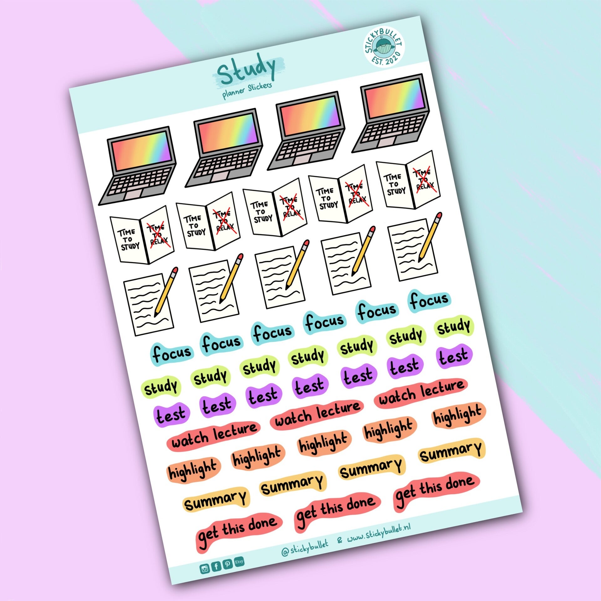 Study - Planner stickers - 49 stickers