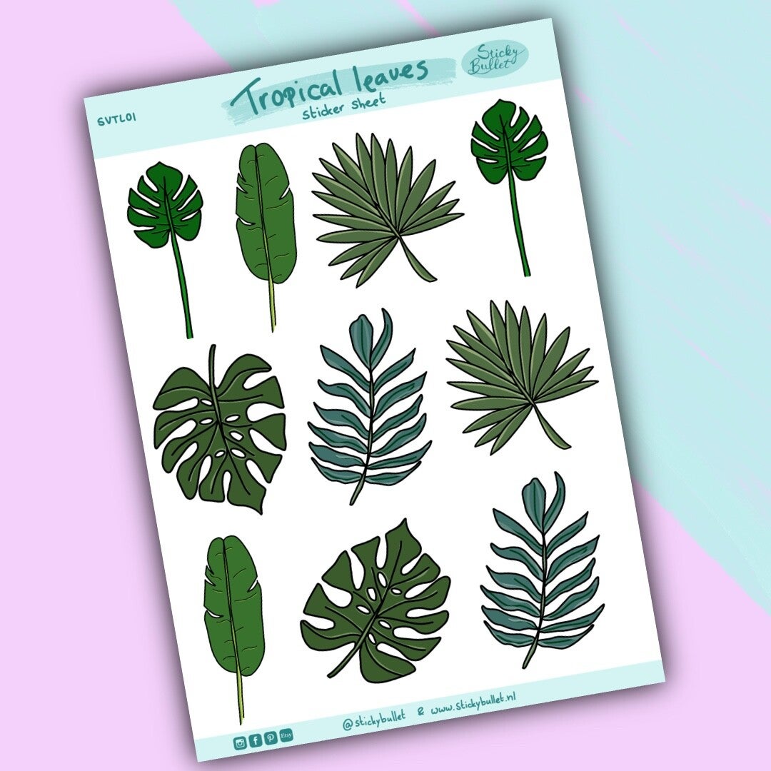 Tropical leaves - 10 stickers - A6