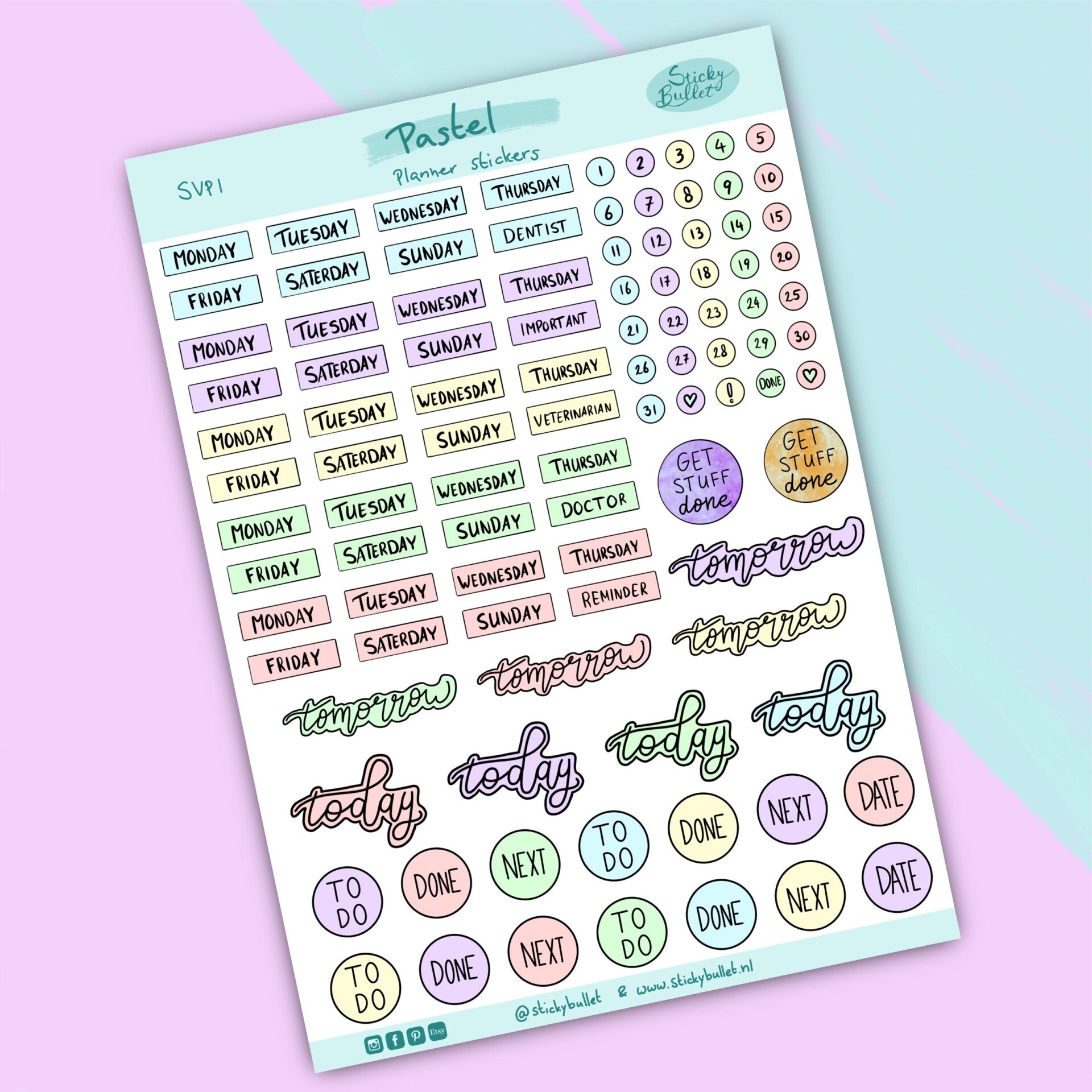 Pastel planner stickers - 99 stickers