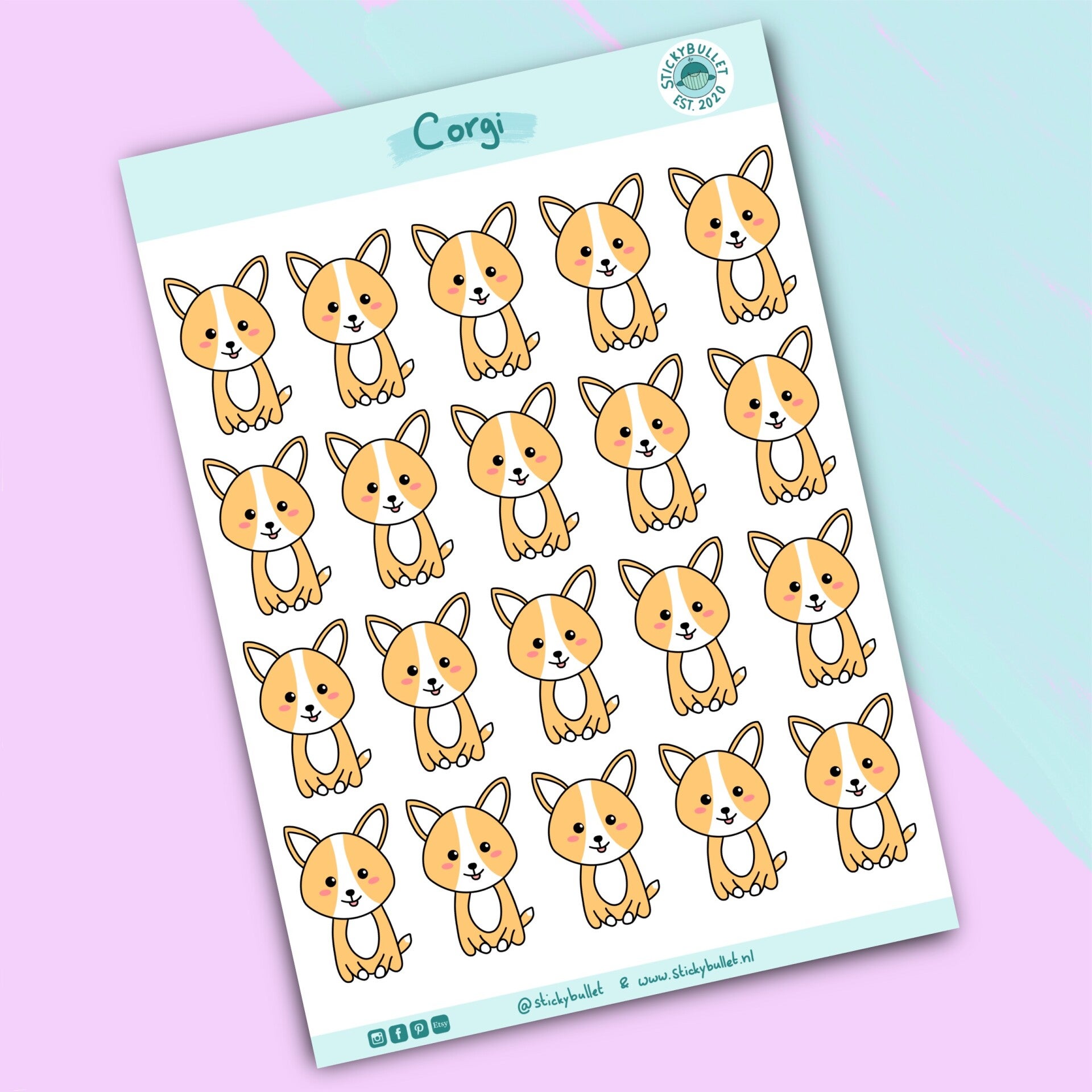 Corgi stickervel - 20 stickers