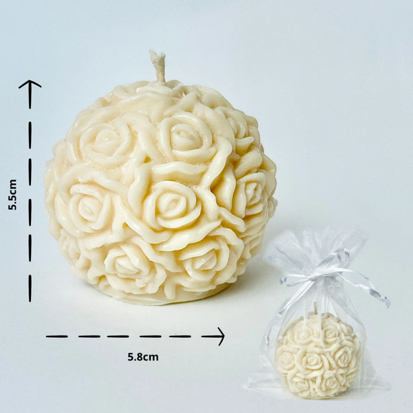 Świeca sojowa Kula kwiatowa 75g, kolor kremowy