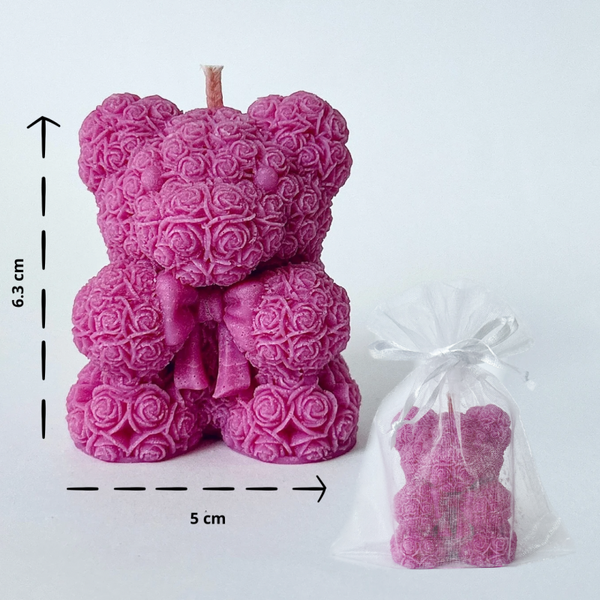 Świeca sojowa Miś z kokardą 60g , fuksja