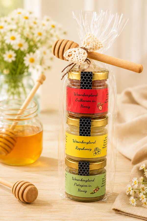 Honig-Geschenkset „Kleines Dankeschön“ (3x 50g + Honiglöffel)