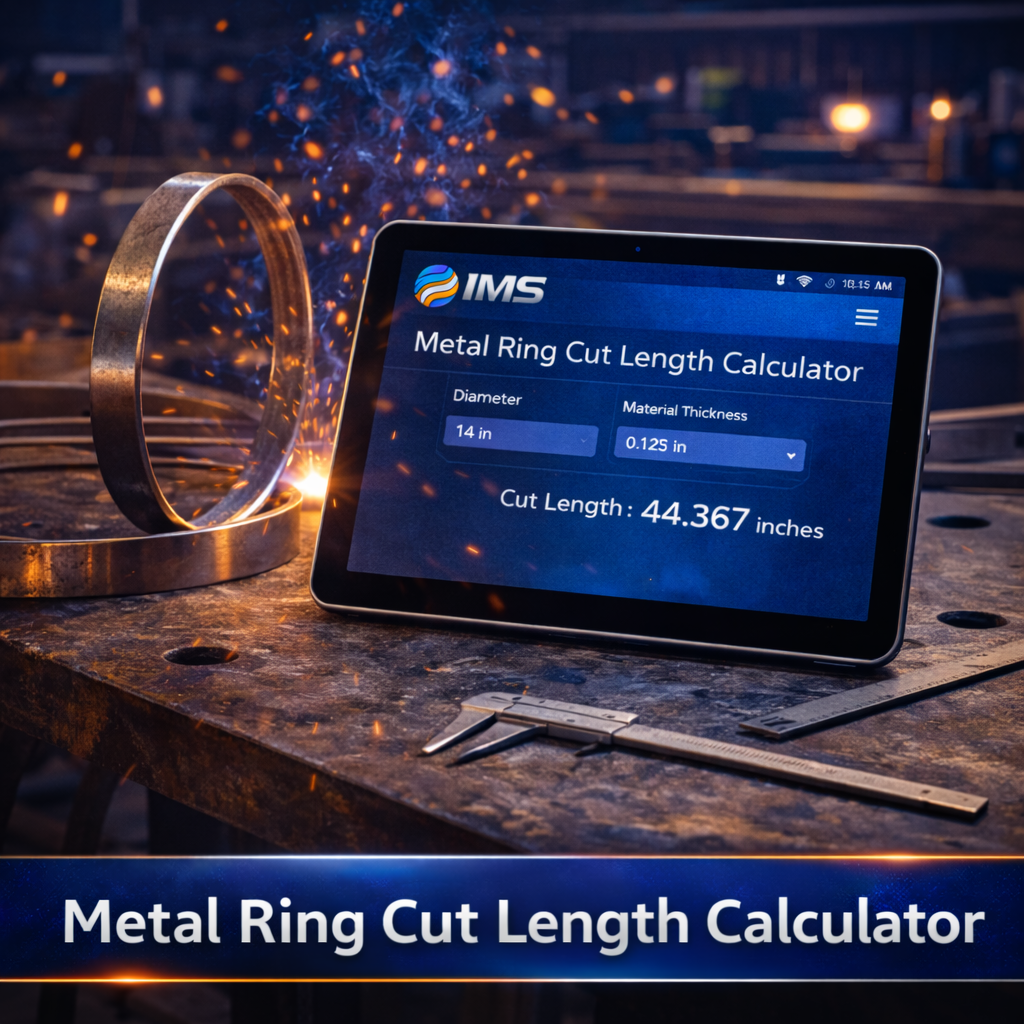 PWS metal ring cut length app displaying calculated material length for forming metal rings.