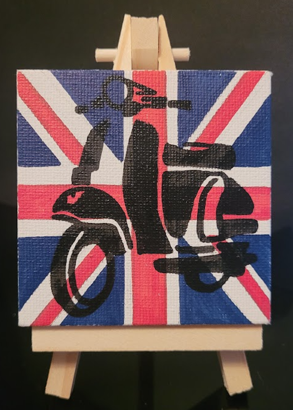 Mini Canvas Union Jack With Black Vespa Silhouette