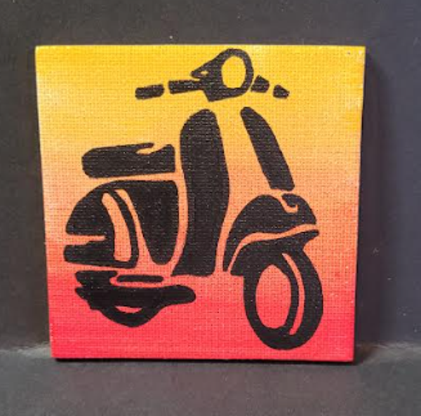 Canvas Fridge Magnet Sunset With Black Vespa Silhouette