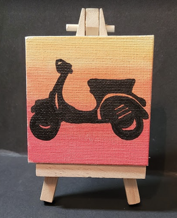 Mini Canvas Sunset With Black Lambretta Silhouette