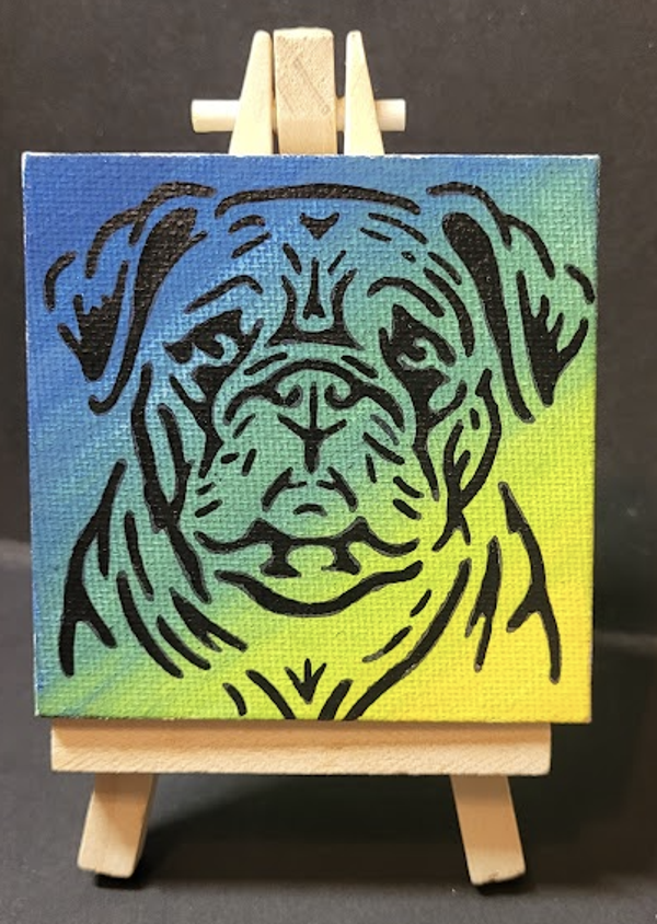 Mini Canvas Blue/Green/Yellow With Black Bulldog Silhouette