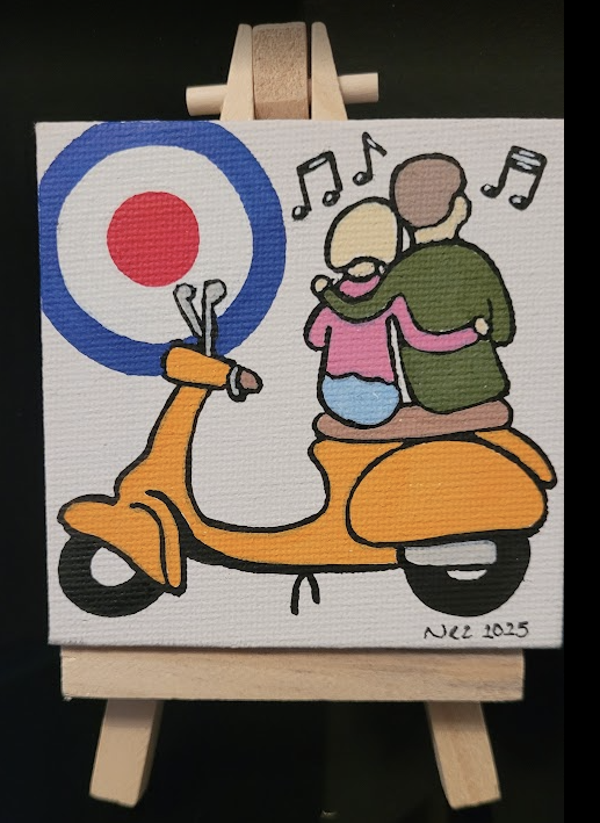 Mini Canvas Scooter Couple with Mod Symbol and Music Notes