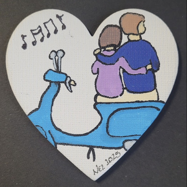 Canvas Fridge Magnet Couple on a Scooter with Music Notes
