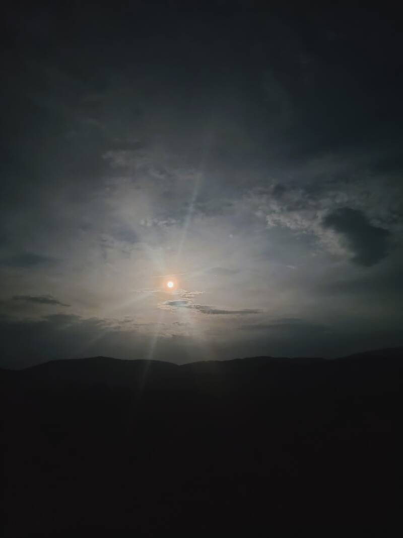 Night sky over the pines, above the treeline, Slovakia in the night Moon 