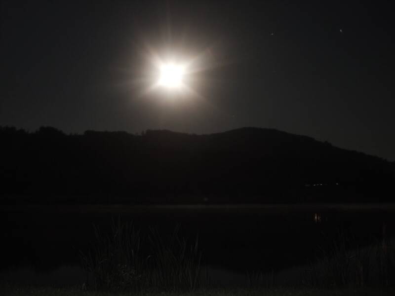 The pond above Handlová in the night. Darkness of the night is creating ethereal atmosphere, dark calmness. Black waters. Slovakia.