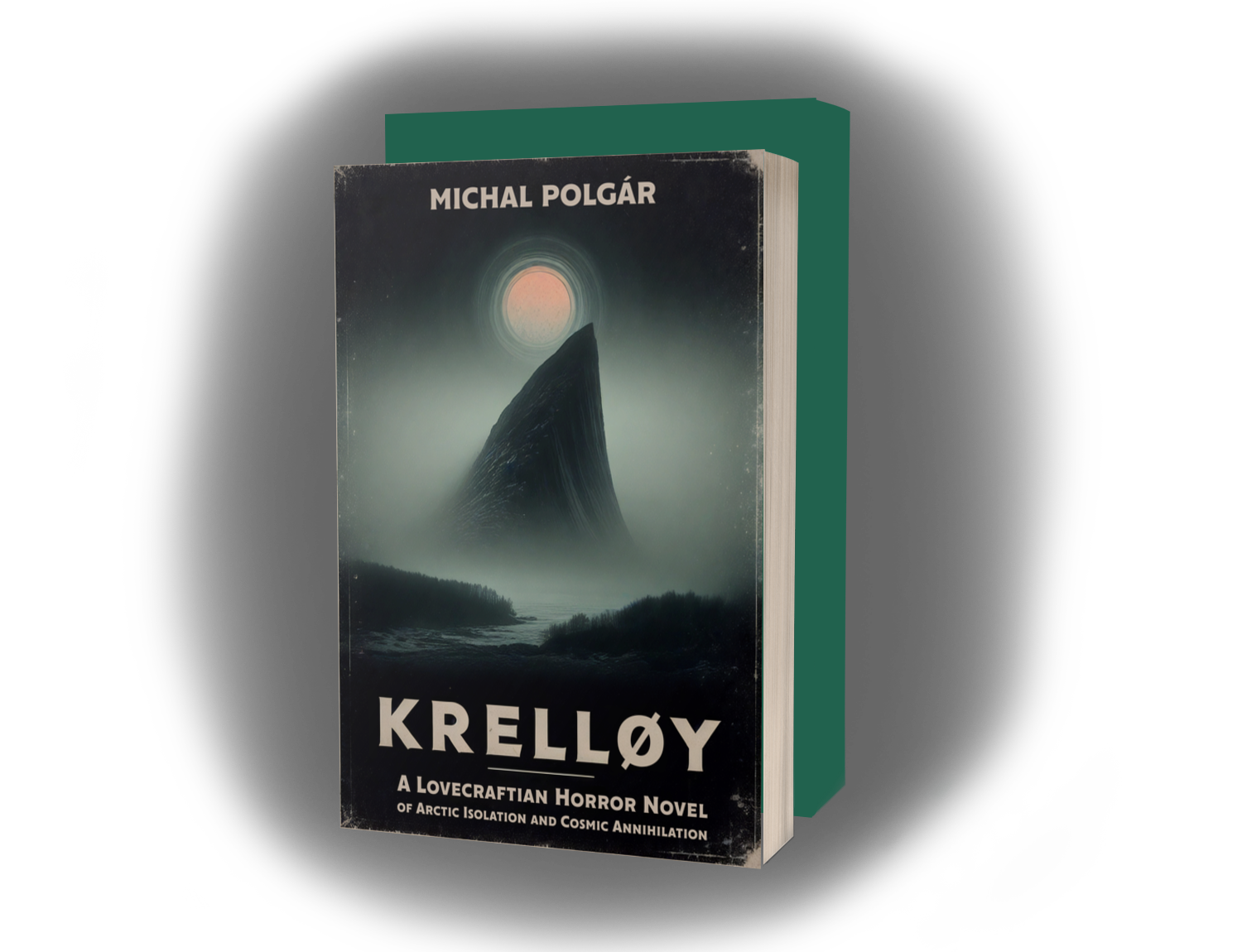 Book cover of Krelløy (Krelloy) by Michal Polgár, a cosmic horror novel set on a remote Norwegian island blending psychological and Lovecraftian themes.
