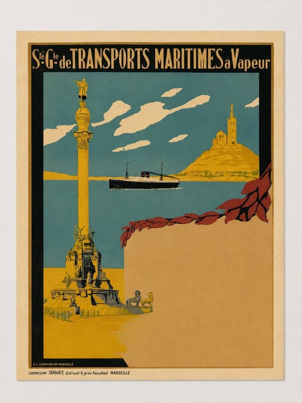 Cartel Antiguo de la Société Générale de Transports Maritimes à Vapeur (Marsella) – 60x45 cm