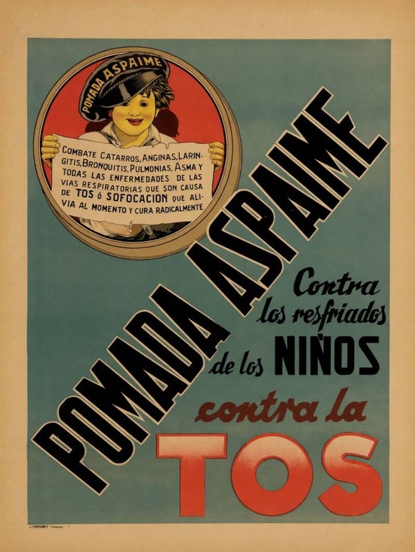 Cartel Original de Publicidad Antigua: Pomada Aspaime contra la Tos (100 x 70 cm). Farmacia.
