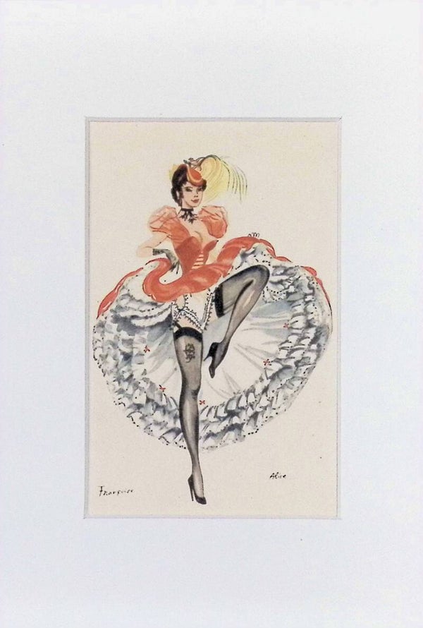 Ilustración de Moda - Bailarina de Cabaret / Can-can, Françoise & Alice. Postal.