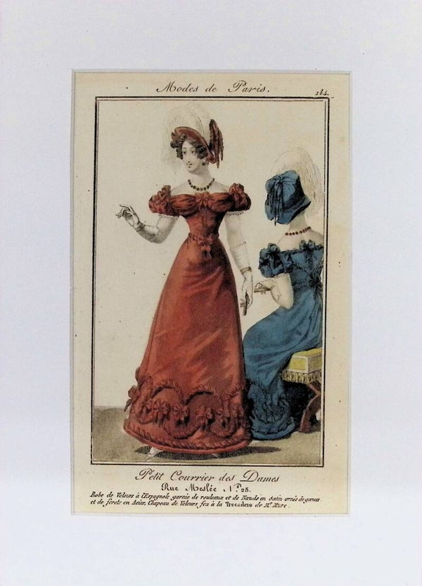 Modes de Paris 184 - Petit Courrier des Dames | Robe de Velours à l’Espagnole (1828). Moda.