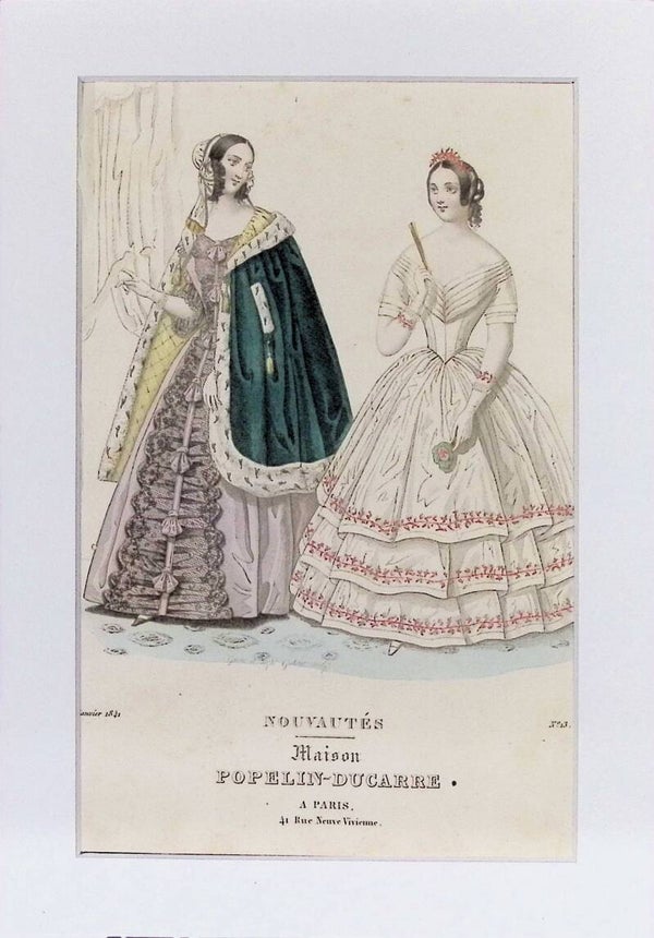 Nouveautés Maison Popelin-Ducarre - Enero 1841 | Grabado Original de Moda Parisina