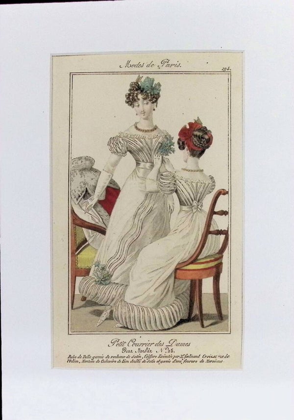 Modes de Paris 194 - Petit Courrier des Dames | Robe de Tulle con Rouleaux de Satin (1828). Moda.