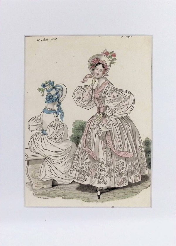 Modes de Paris - 20 Juin 1834 | Lámina 1072 - Grabado Original Coloreado. Moda.