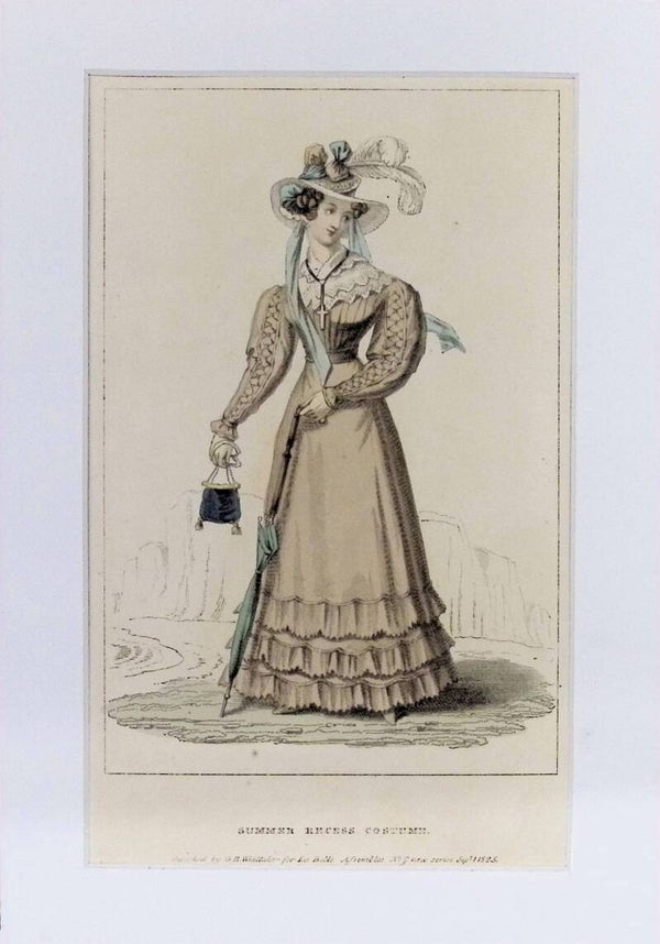 Summer Recess Costume - La Belle Assemblée Septiembre 1825 | Grabado Original Inglés. Moda.