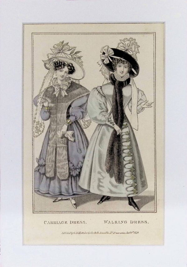 Carriage Dress & Walking Dress - La Belle Assemblée 1829 | Grabado Original Inglés. Moda.