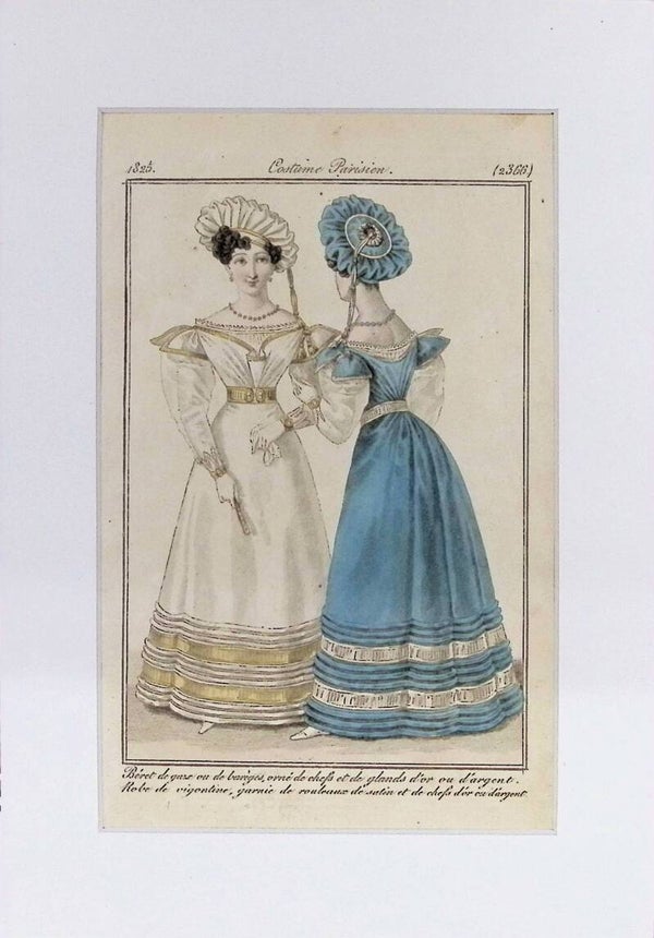 Costume Parisien 1825 - Grabado Original Coloreado a Mano | Moda Romántica.