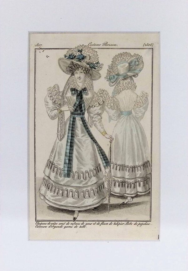Costume Parisien 1827 - Grabado Original Coloreado a Mano | Moda Romántica.